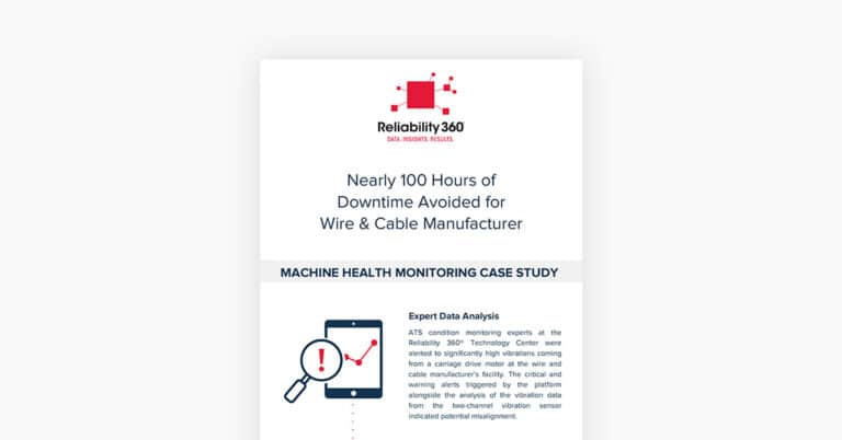 Image of infographic titled 'Nearly 100 Hours of Downtime Avoided for Wire and Cable Manufacturer'.