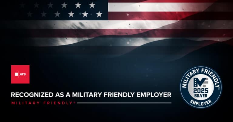 Military Friendly Employer award logo on the background of an American flag.