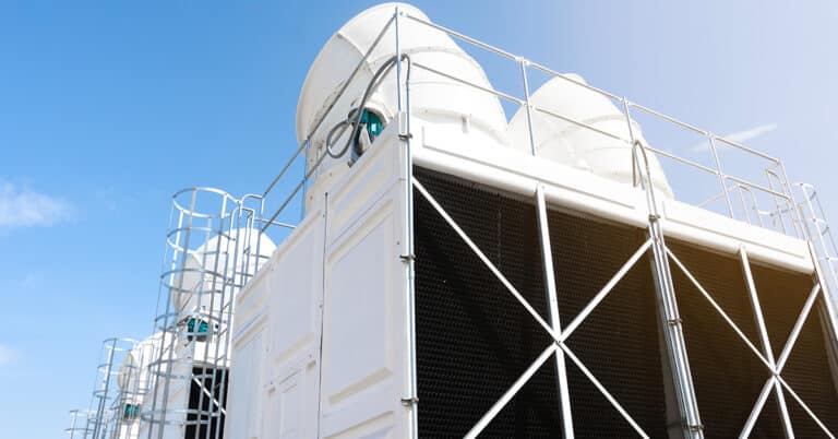 Sets of cooling towers or air condition in the blue sky